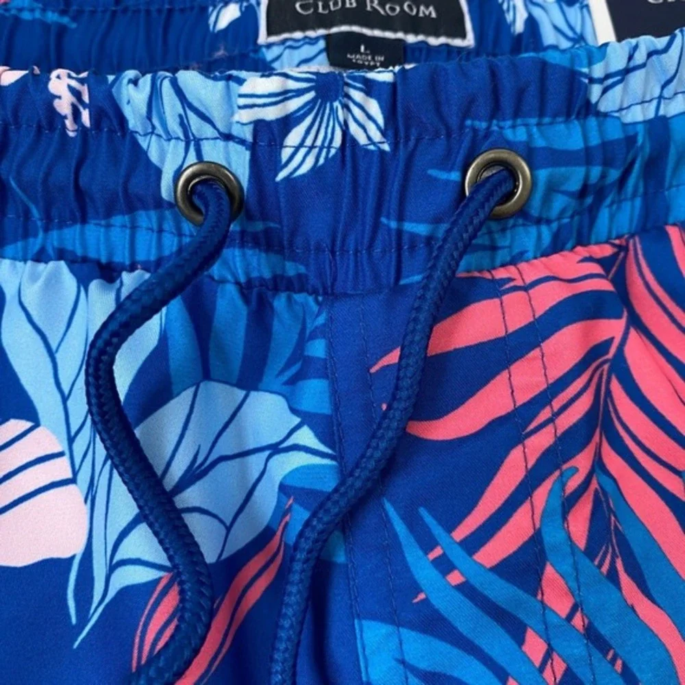 Club Room Men Swim Trunks Beach Shorts Size L Blue Pink Tropical Floral Pool NWT
